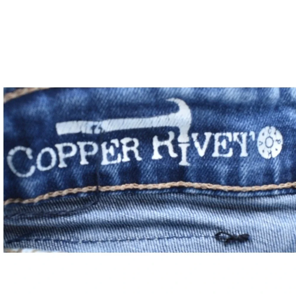 Copper Rivet Slim Fit Distressed Graphic Jeans Blue Mens 28 Icon King New Wave